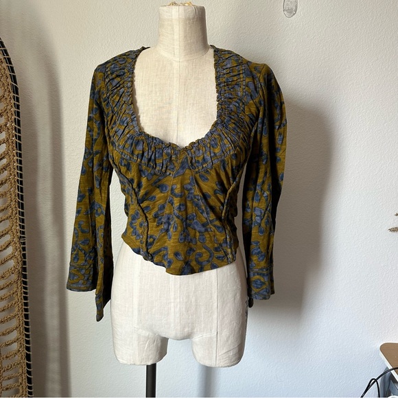 Free People On The Block Printed Wide Sleeve Cotton Top - Picture 4 of 7